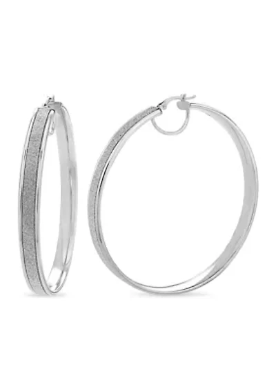 Sterling Silver Rhodium Glitter Hoop Earrings 