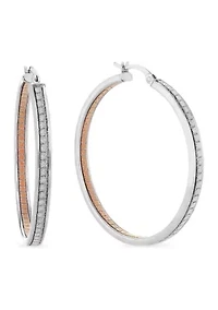 Sterling Silver 40x3.5mm Silver and Gold Glitter Inside Out Hoop Earrings