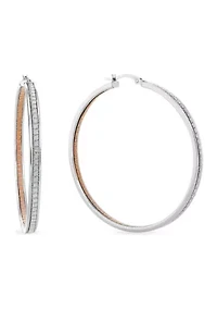 Sterling Silver 50x3.5mm Silver and Gold Glitter Inside Out Hoop Earrings
