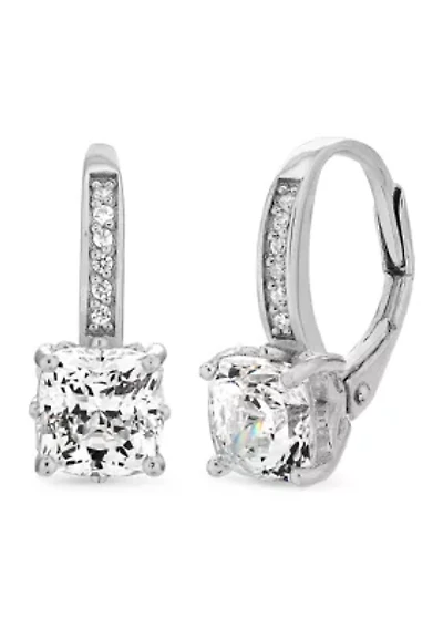 Cushion CZ Leverback Earrings in Sterling Silver