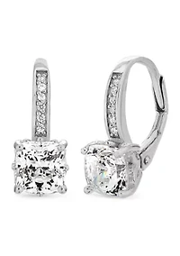 Cushion CZ Leverback Earrings in Sterling Silver