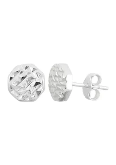 Octagon 8mm Round Diamond Cut Stud Earrings in Sterling Silver