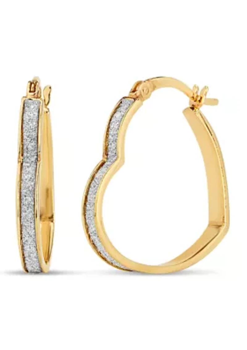 Sterling Silver Two Tone Glitter Heart Hoop Earrings
