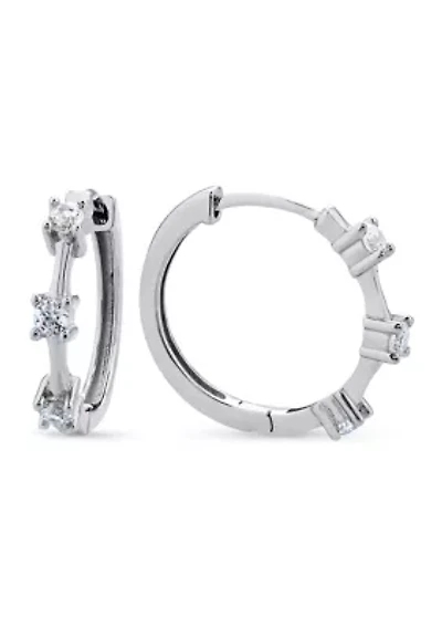 Sterling Silver Round Cubic Zirconia Huggie Hoop Earrings