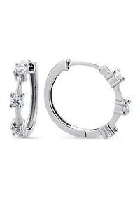 Sterling Silver Round Cubic Zirconia Huggie Hoop Earrings
