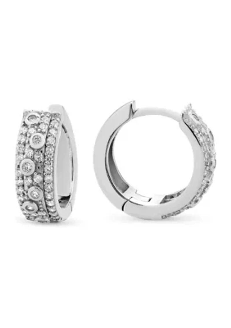 Sterling Silver Cubic Zirconia Polished Huggie Hoop Earrings