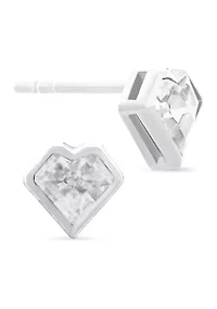 Cubic Zirconia Bezel Heart Stud Earrings in Sterling Silver