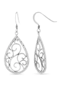 Sterling Silver Filigree Diamond Cut Pear Drop Earrings