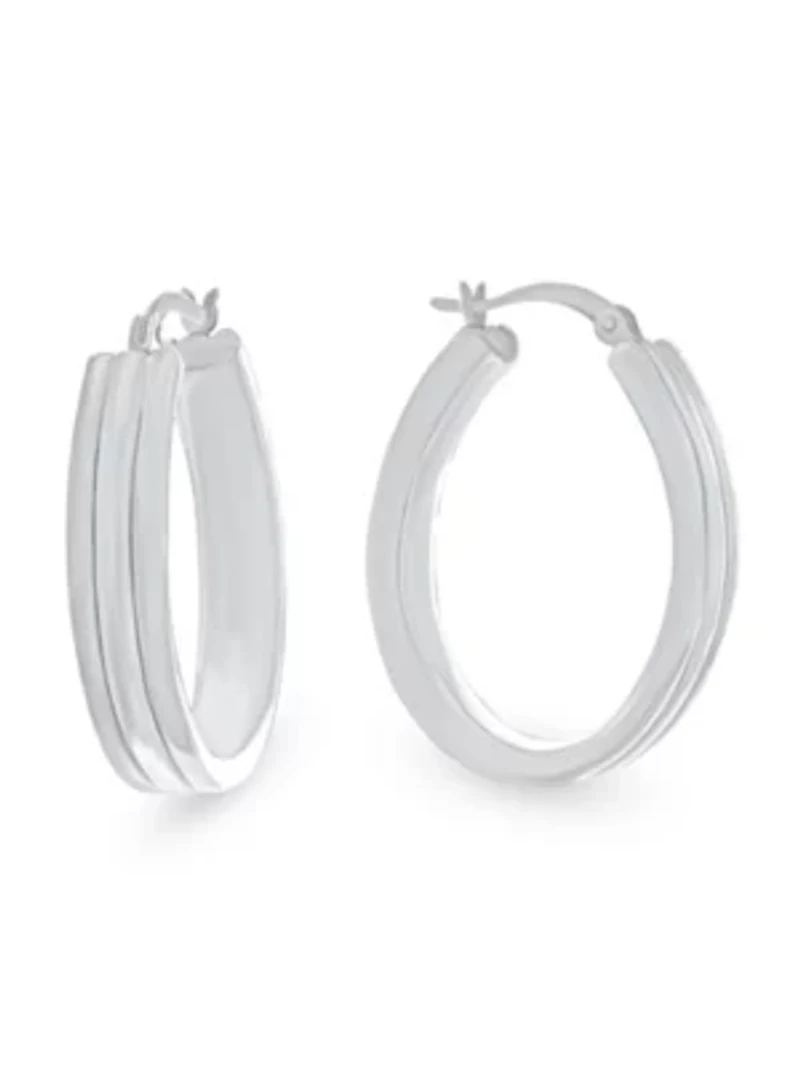 Sterling Silver Oval Ridged Hoop Earrings