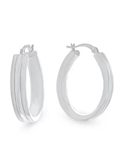 Sterling Silver Oval Ridged Hoop Earrings