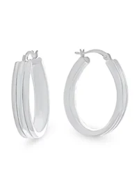 Sterling Silver Oval Ridged Hoop Earrings