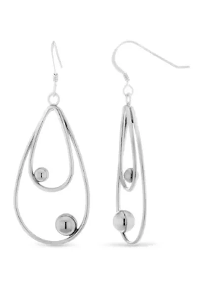 Sterling Silver High Polished Pear with Ball Drop Earrings