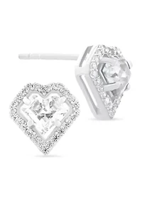 Cubic Zirconia Heart Frame Stud Earrings in Sterling Silver