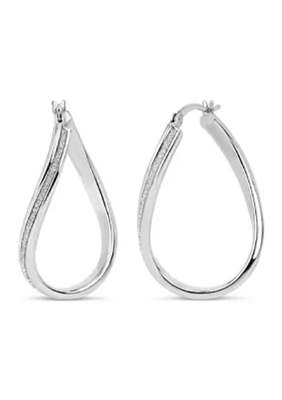 Sterling Silver Oval Twist Glitter Hoop Earrings 