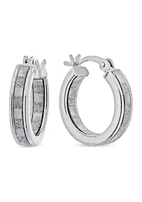 Graduated 3 Pair Glitter Hoop Earring Set in Sterling Silver