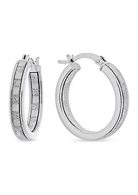 Graduated 3 Pair Glitter Hoop Earring Set in Sterling Silver
