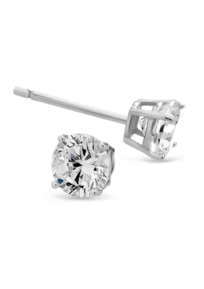 Sterling Silver Cubic Zirconia Evil Eye Hoop, Ball, and Cubic Zirconia Stud 3 Pair Earrings Set