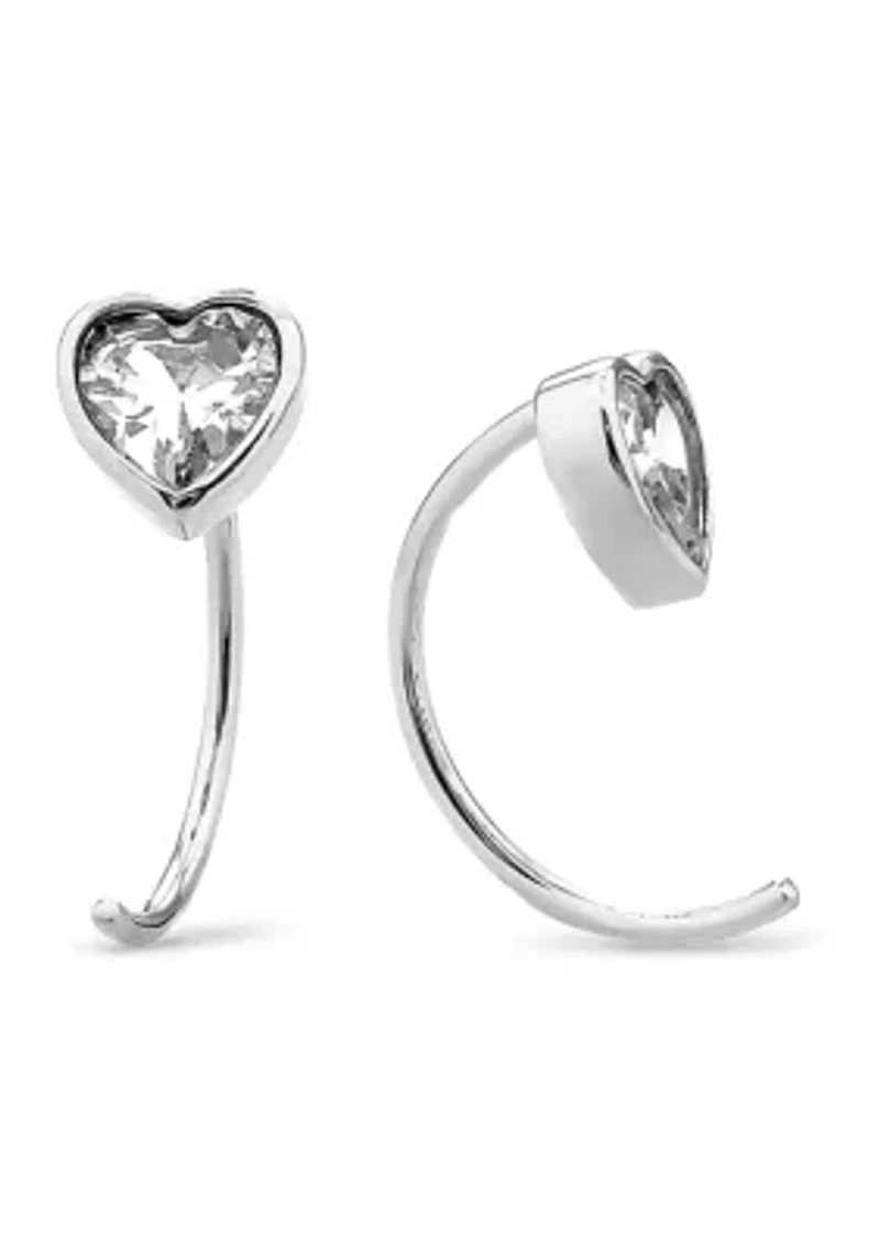 Sterling Silver Cubic Zirconia Heart Hoop, Ball, and Stud 3 Pair Earring Set