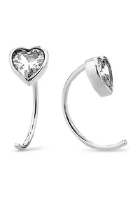 Sterling Silver Cubic Zirconia Heart Hoop, Ball, and Stud 3 Pair Earring Set