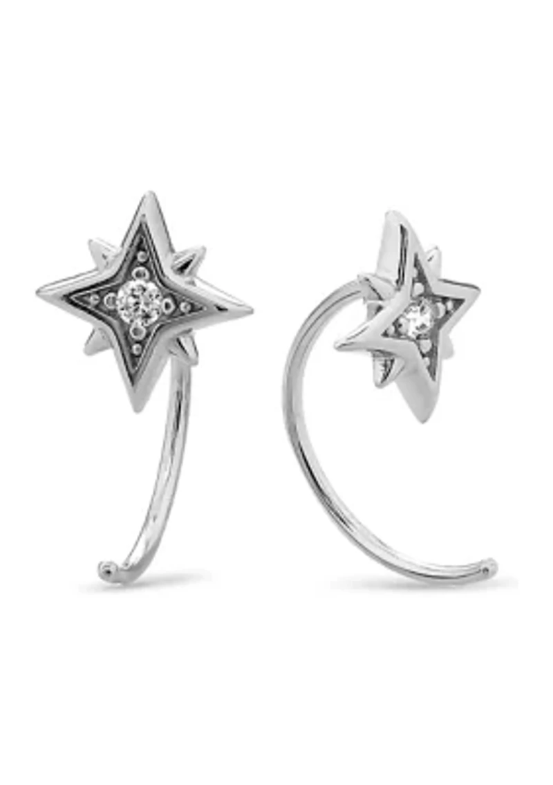 Sterling Silver Cubic Zirconia Starburst Hoop, Ball, and Stud 3 Pair Earring Set