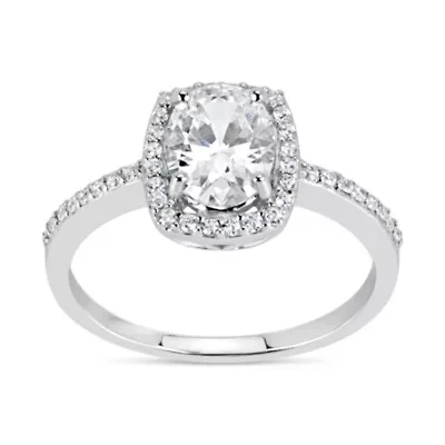 Lab Created Sterling Silver 8x6 Oval White Cubic Zirconia Halo Ring