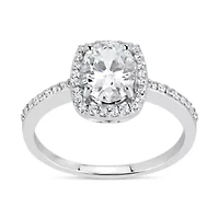 Lab Created Sterling Silver 8x6 Oval White Cubic Zirconia Halo Ring