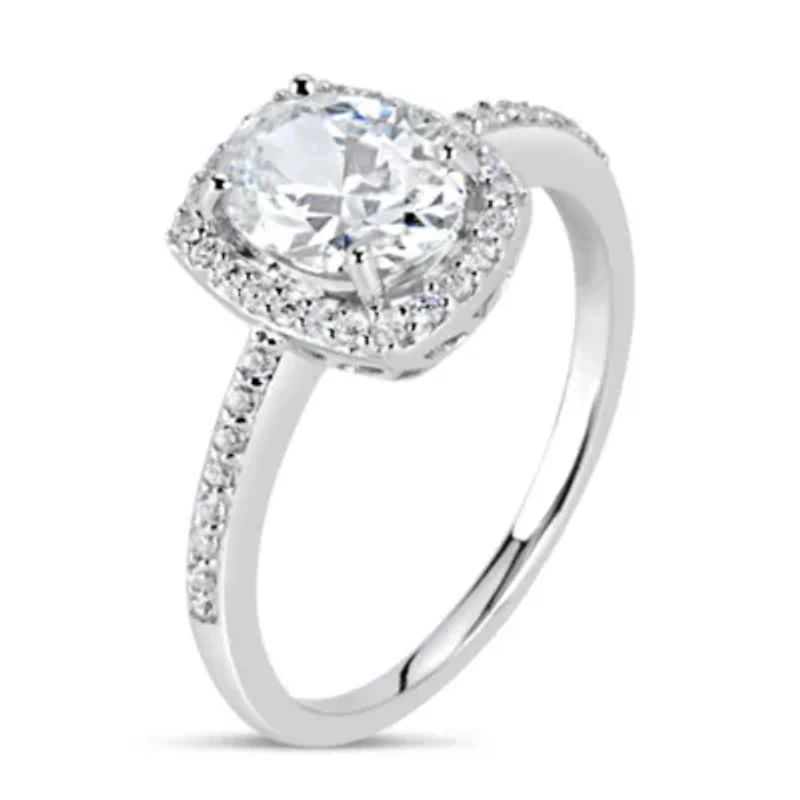 Lab Created Sterling Silver 8x6 Oval White Cubic Zirconia Halo Ring