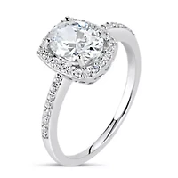 Lab Created Sterling Silver 8x6 Oval White Cubic Zirconia Halo Ring