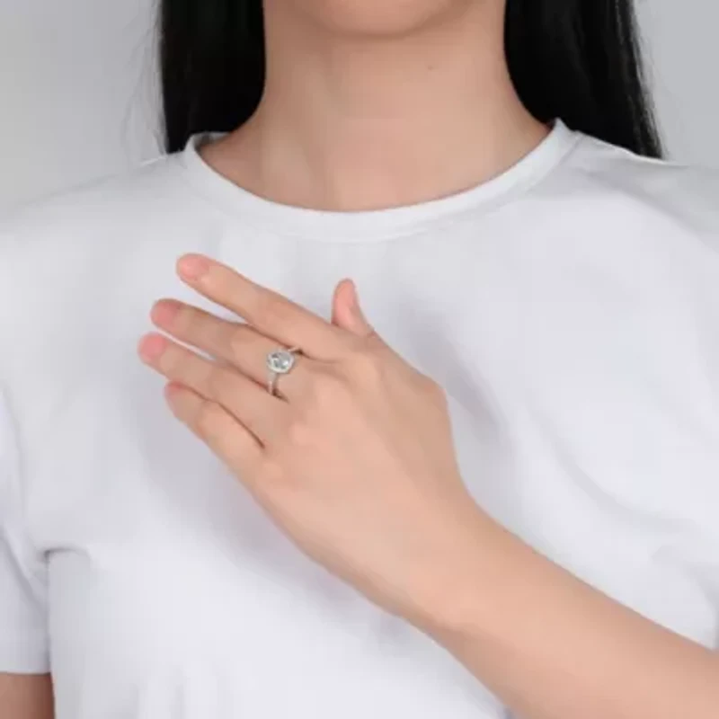 Lab Created Sterling Silver 8x6 Oval White Cubic Zirconia Halo Ring