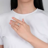 Lab Created Sterling Silver 8x6 Oval White Cubic Zirconia Halo Ring