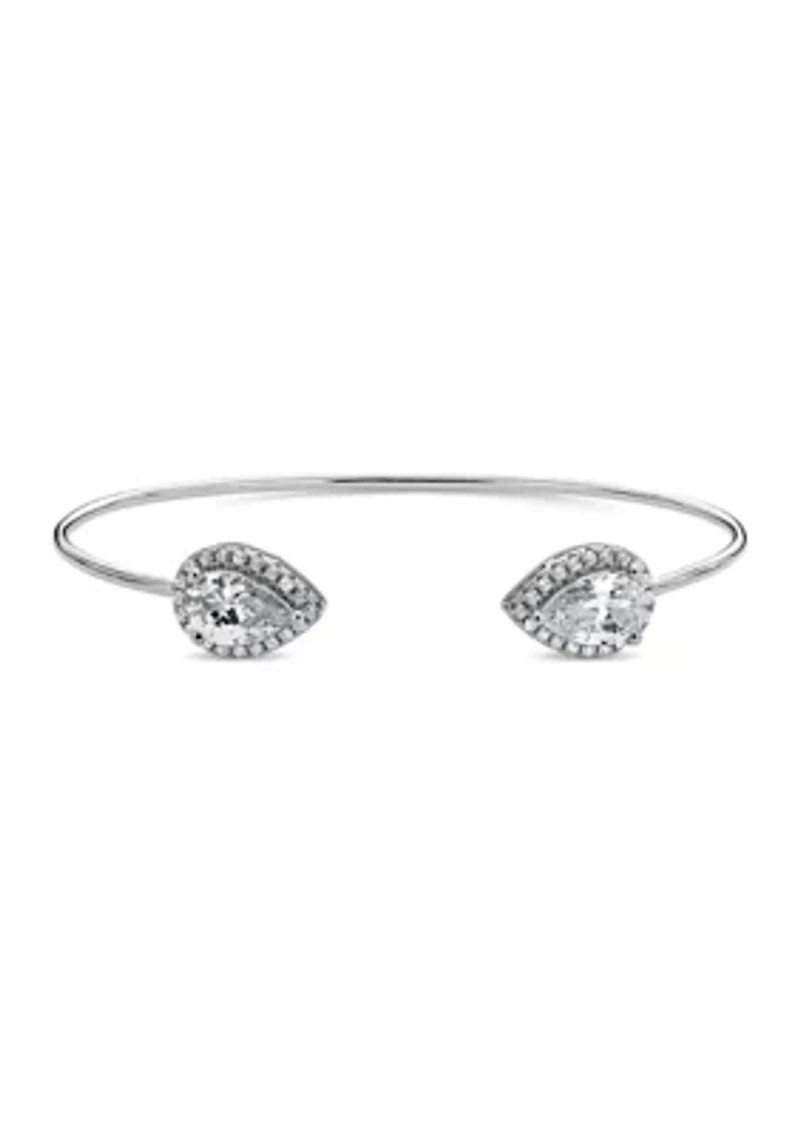 Lab Created White Cubic Zirconia 9x6mm Pear Halo Cuff Bangle in Sterling Silver