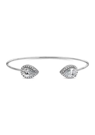 Lab Created White Cubic Zirconia 9x6mm Pear Halo Cuff Bangle in Sterling Silver