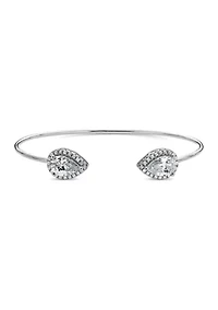 Lab Created White Cubic Zirconia 9x6mm Pear Halo Cuff Bangle in Sterling Silver