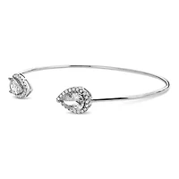 Lab Created White Cubic Zirconia 9x6mm Pear Halo Cuff Bangle in Sterling Silver