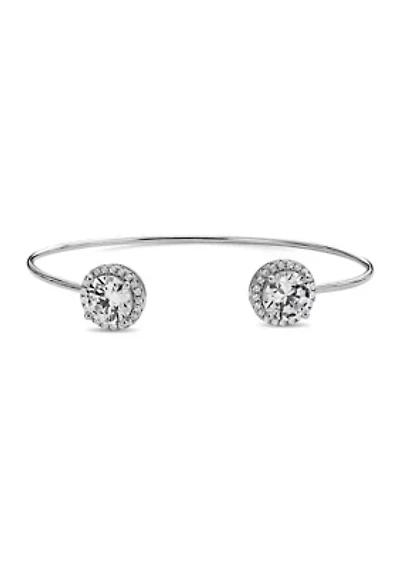 Lab Created White Cubic Zirconia 8mm Round Halo Cuff Bangle in Sterling Silver