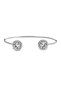 Lab Created White Cubic Zirconia 8mm Round Halo Cuff Bangle in Sterling Silver