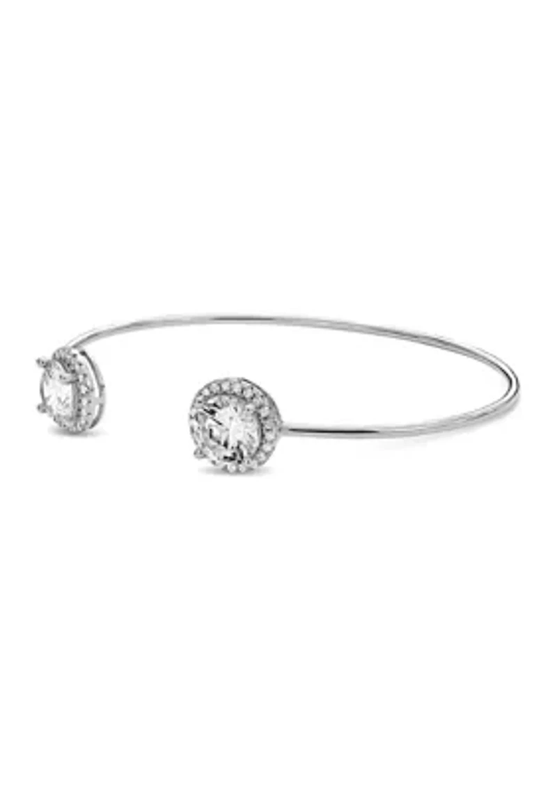 Lab Created White Cubic Zirconia 8mm Round Halo Cuff Bangle in Sterling Silver