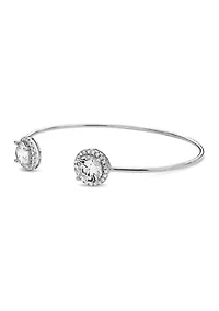 Lab Created White Cubic Zirconia 8mm Round Halo Cuff Bangle in Sterling Silver