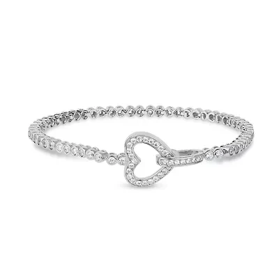 Sterling Silver Cubic Zirconia Heart Clasp 7.25-Inch Bracelet