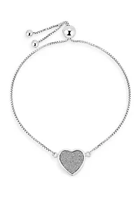  Sterling Silver Rhodium Plated Glitter Heart Adjustable Bolo 10 Inch Bracelet 