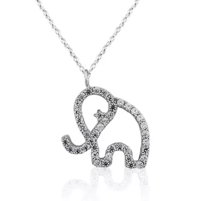 Lab Created Sterling Silver White Cubic Zirconia Open Elephant Pendant 16 Plus 2-Inch Adjustable Necklace