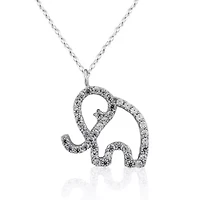 Lab Created Sterling Silver White Cubic Zirconia Open Elephant Pendant 16 Plus 2-Inch Adjustable Necklace