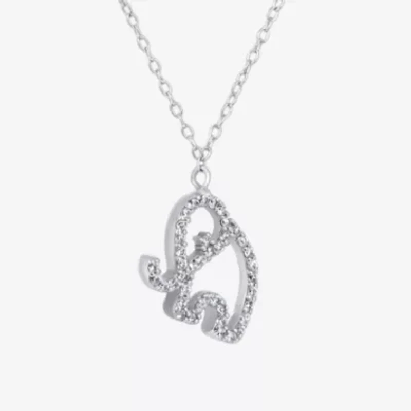 Lab Created Sterling Silver White Cubic Zirconia Open Elephant Pendant 16 Plus 2-Inch Adjustable Necklace
