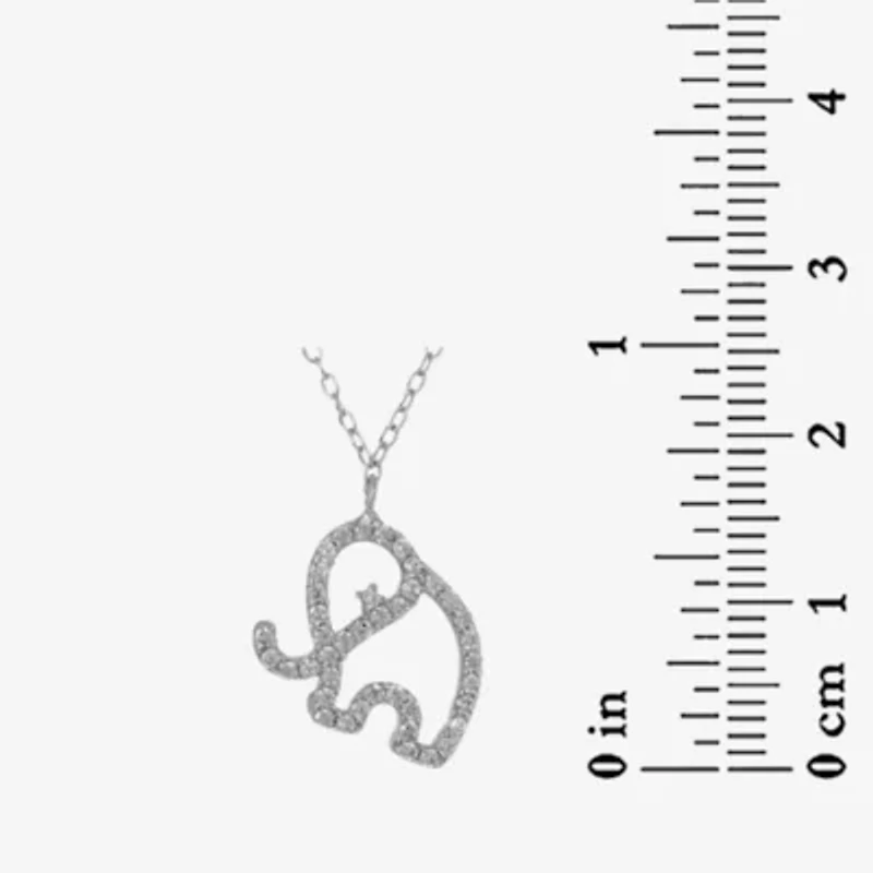 Lab Created Sterling Silver White Cubic Zirconia Open Elephant Pendant 16 Plus 2-Inch Adjustable Necklace