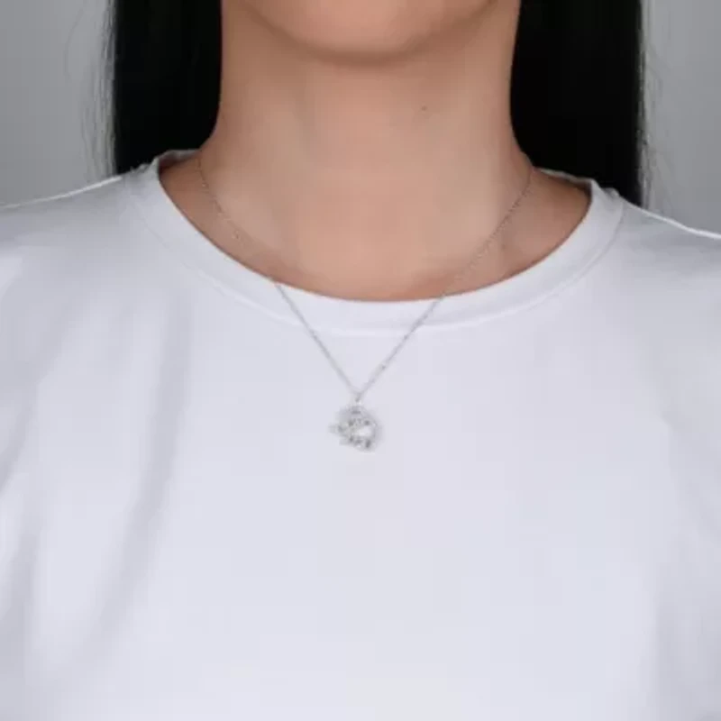 Lab Created Sterling Silver White Cubic Zirconia Open Elephant Pendant 16 Plus 2-Inch Adjustable Necklace