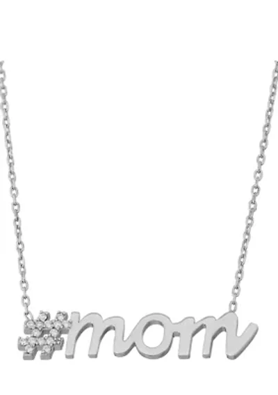 Diamond Accent #Mom Necklace in Sterling Silver