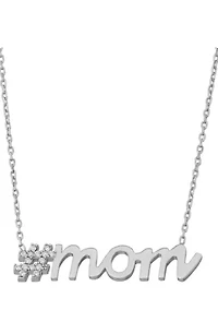 Diamond Accent #Mom Necklace in Sterling Silver