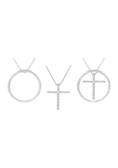 Diamond Accent Cross and Circle Interchangeable Pendant Necklace in Sterling Silver