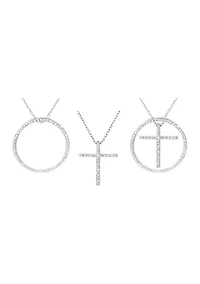 Diamond Accent Cross and Circle Interchangeable Pendant Necklace in Sterling Silver