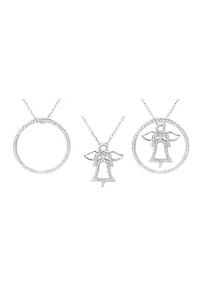 Diamond Accent Angel and Circle Interchangeable Pendant Necklace in Sterling Silver